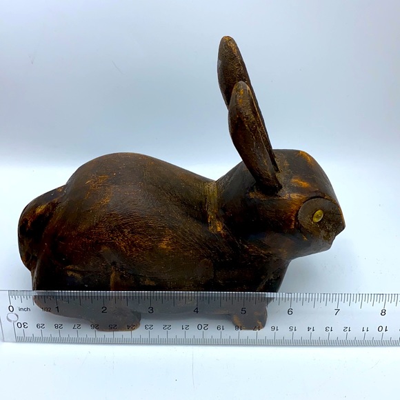 Vintage Handmade Primitive Bunny Rabbit Primitive Rustic Brown Hand Carved Wood - Picture 8 of 13
